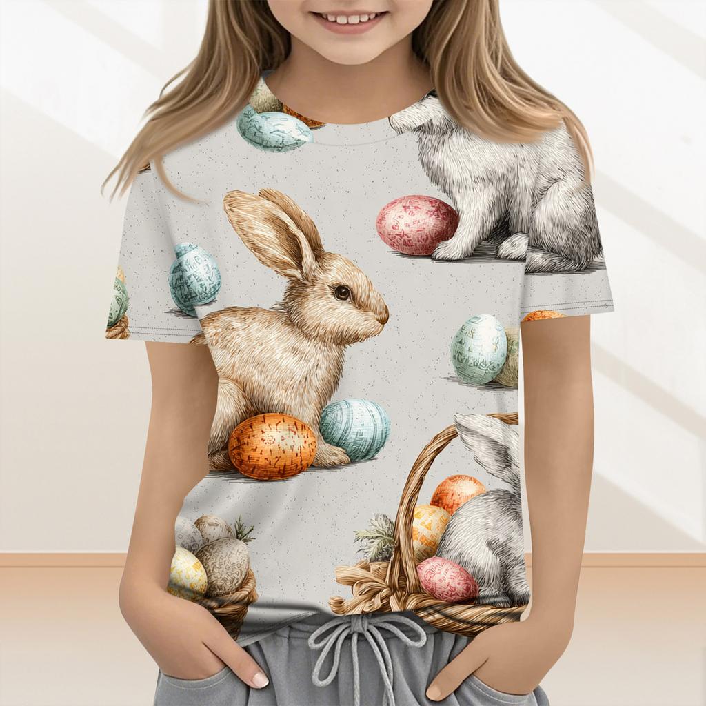 Children's Casual And Fashionable Easter Clothing, Featuring Bunnies, Easter Eggs, And Printed Short-sleeved Tops And T-shirts.