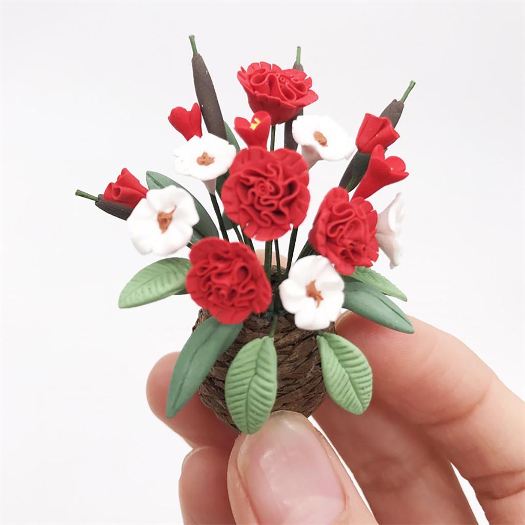 Artificial 1/12 Dollhouse Miniature Fake Green Plant Flower In Pot  Garden 