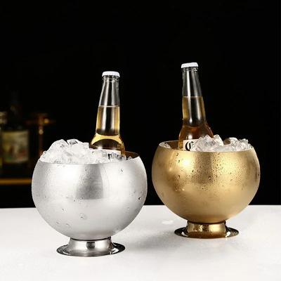 Round Thick Stainless Steel Ice Bucket Home KTV Bar Wine Beer Cooler Bucket With Base Restaurant Party Ice Maker Beer Bucket