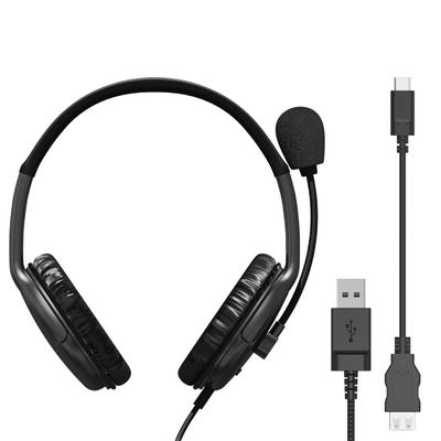 Elecom Headset USB Connection Overhead Type with Microphone Arm Large Earmuff Type USB Conversion Cable Included Binaural Black Type-C HS-HP28UCBK