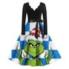 Ladies' Fashionable Retro Long Sleeved Square Neck Christmas Printed Evening Dress Dress