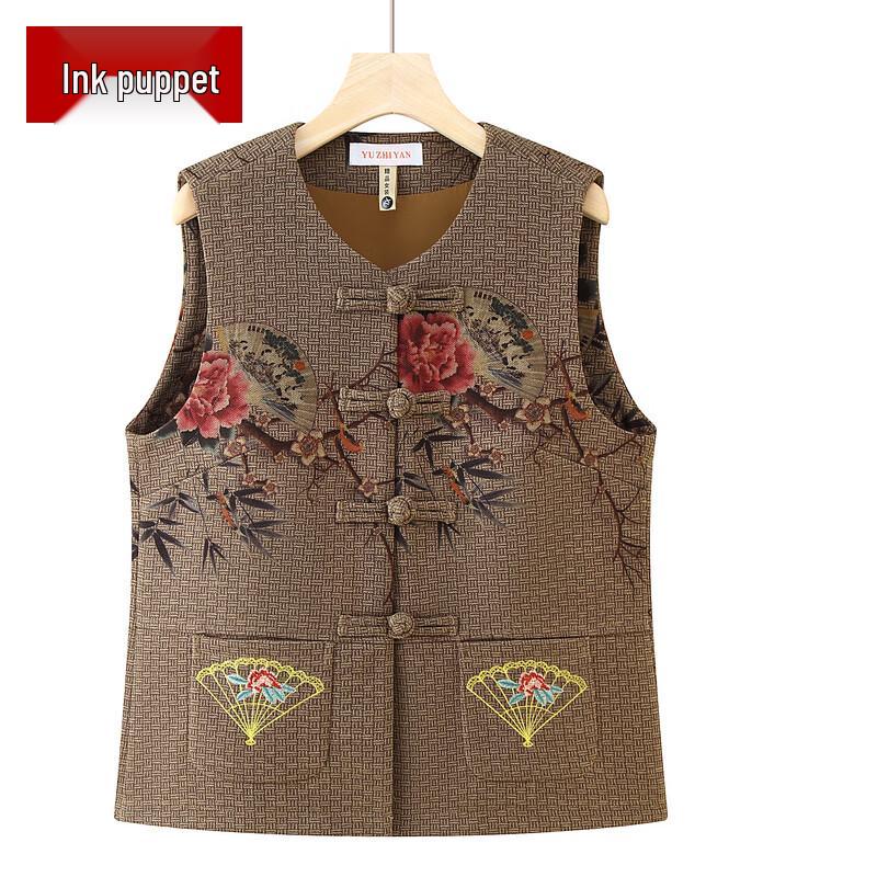 

Mid-Aged Women s Embroidered Spring/Autumn Vest 7XL