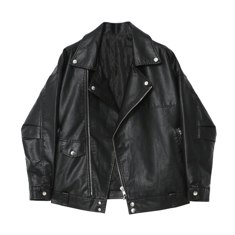 

European & American Style Women s Motorcycle Leather Jacket with Oblique Zipper and Long Sleeves L чёрный