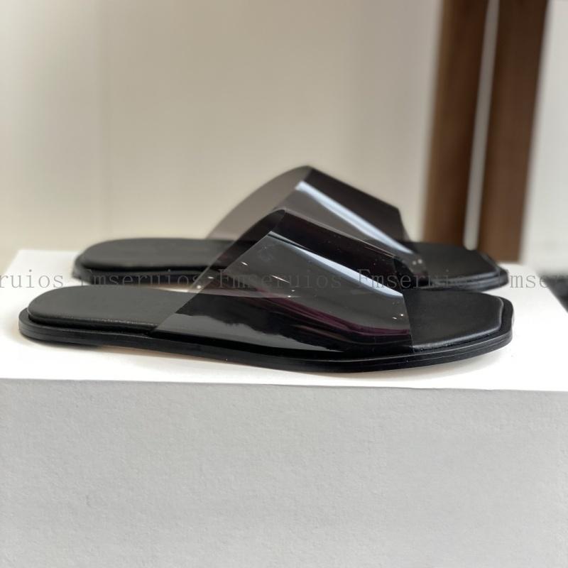 

Fashion Women Slippers Transparent Casual Flat Square Toe High Quality Simple Design Outdoor Slides Shoes Beach Holiday Summer 42 чёрный