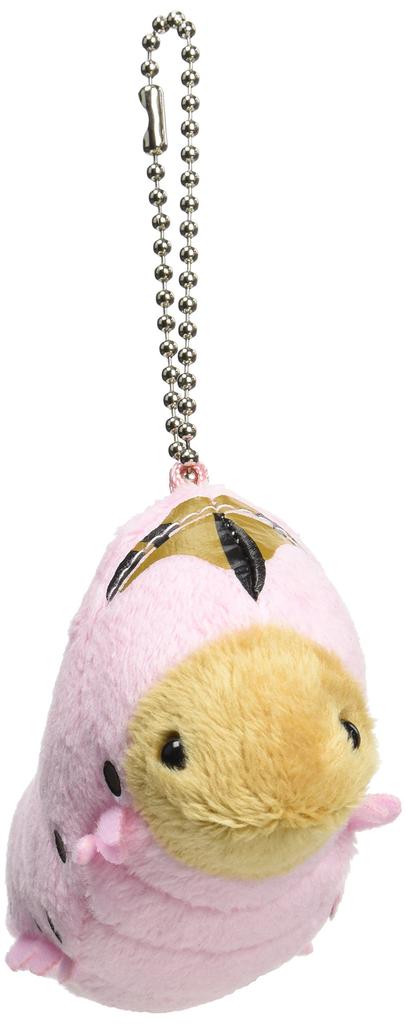 Chitamakko Silkworm Plush Keychain, 9cm Long, Pink