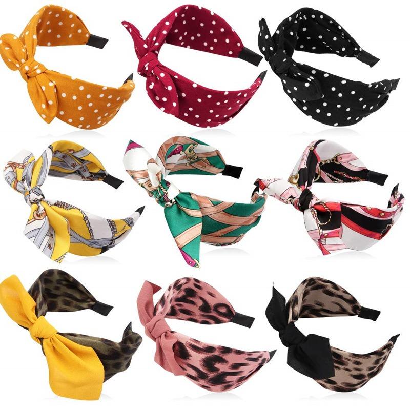 Hair Accessory - Leopard Print Rabbit Ears Knotted Wide Version Hair Band for Women's Outdoor Updo Hair Clip Headband Accessory