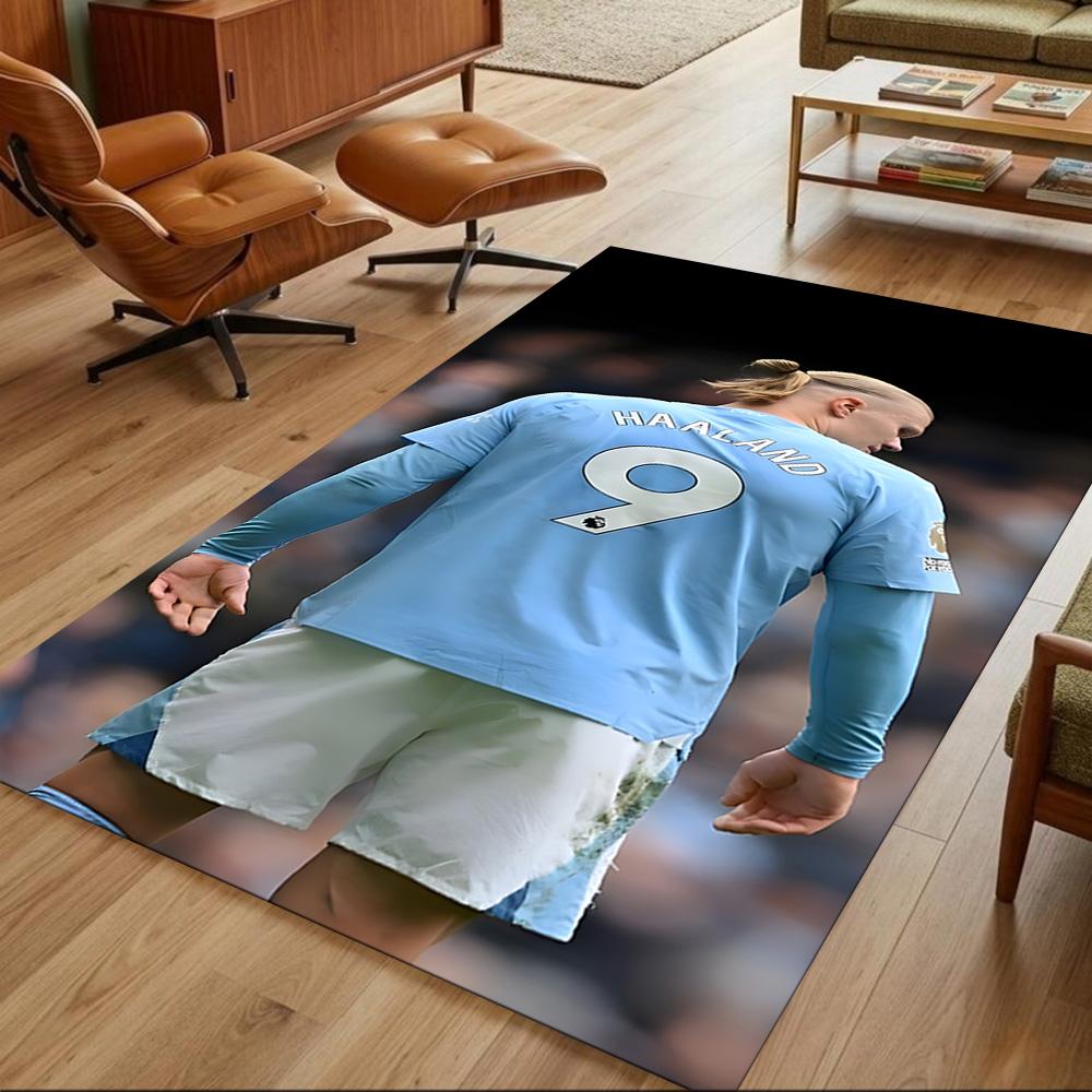 Erling Haaland Football Action Anti-slip Rug Compact Foldable Construction Water-resistant & Washable Office & Lounge Rug Retro American Style
