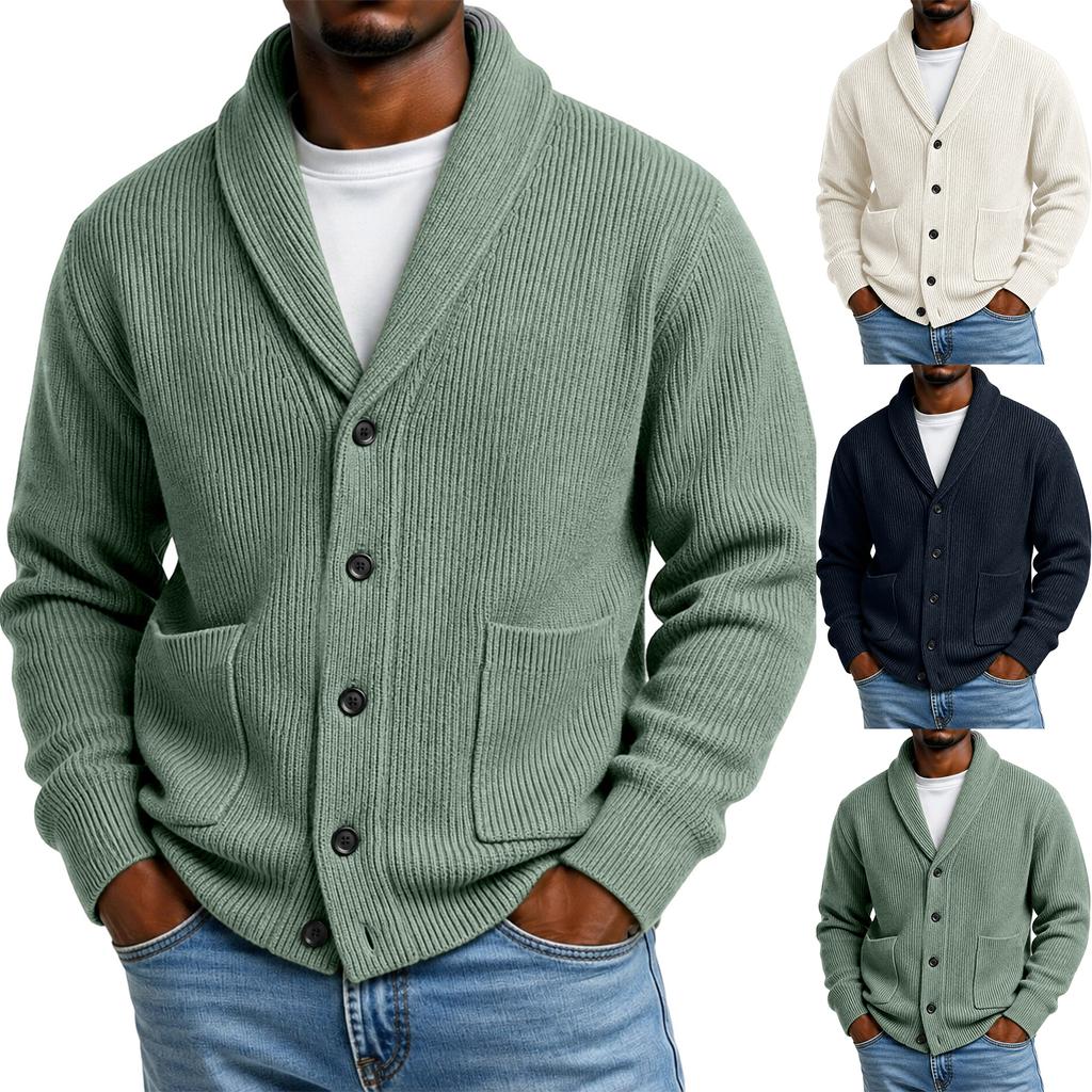 Men's V-Neck Knit Cardigan Sweater Long Sleeve Button Front Fall Winter