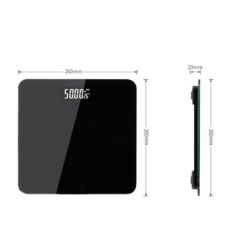 Husholdningsgulv kroppsvekt Svart batteridrevet herdet glass LCD-skjerm Digital veiing Baderoms treningsvekt 180 kg 26 cm