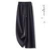 Women's Khaki Woolen Wide Leg Pants - Autumn/Winter 2024 Slimming Fleece-Lined Drapey Pants