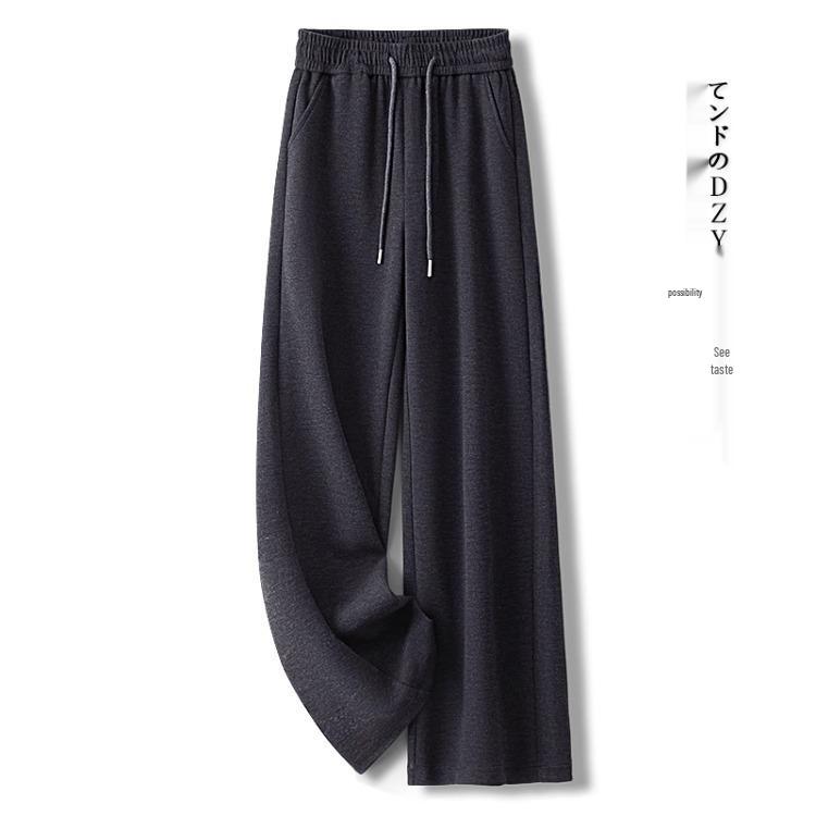 Women's Khaki Woolen Wide Leg Pants - Autumn/Winter 2024 Slimming Fleece-Lined Drapey Pants