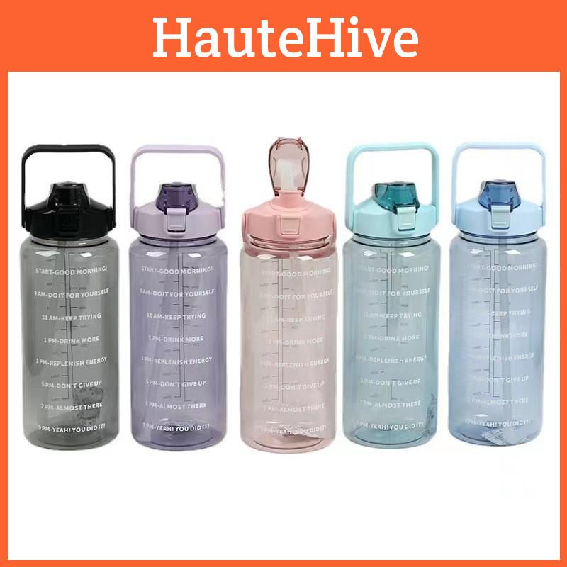 Large 2000ml Straw Cup With Scale Portable Space Cup For Sports And Travel, Bouncing Water Bottle With High Capacity