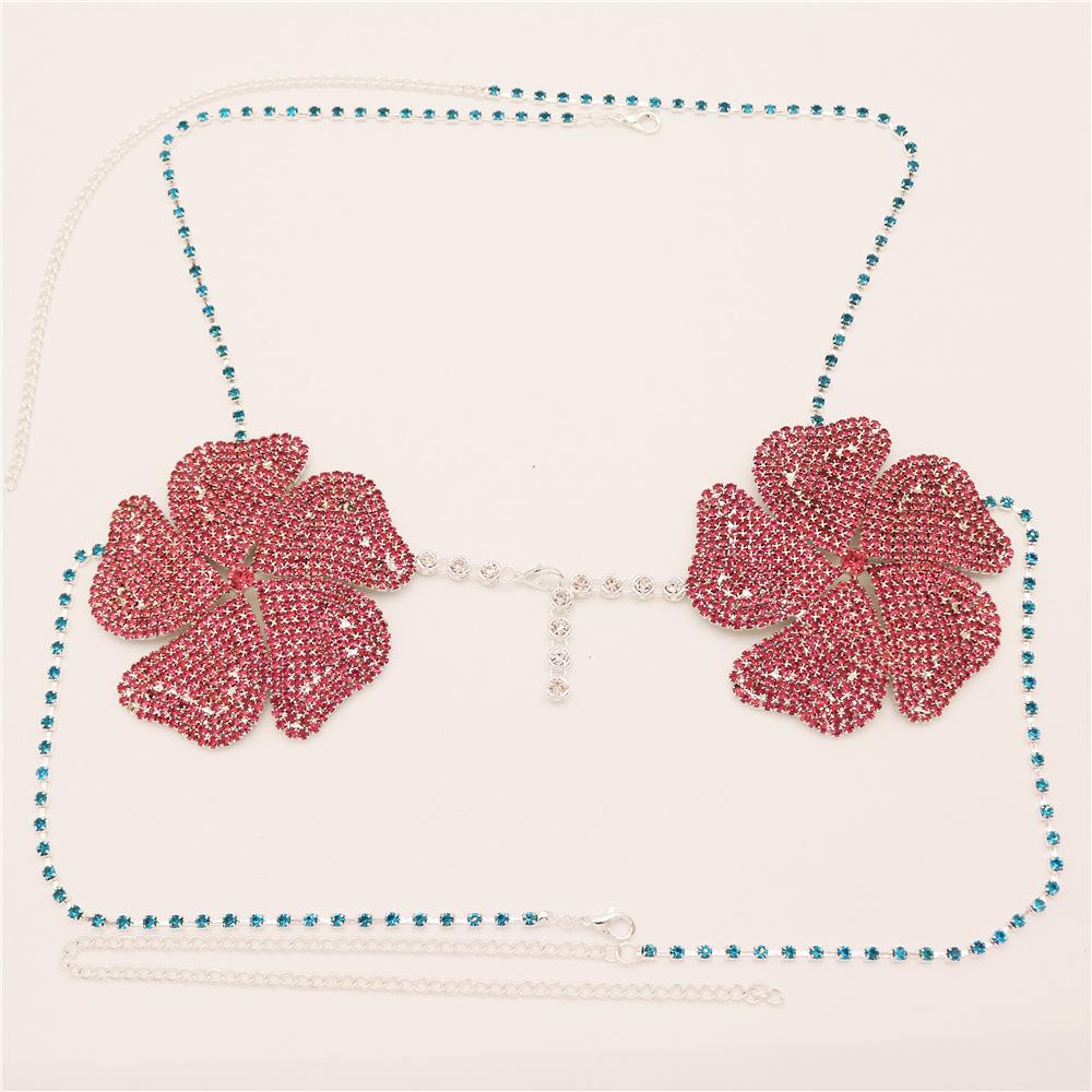 Body Rhinestone Chest Chain Accessories Pink Flower Rhinestone Chest Chain Fashion Sexy Luxury Body Chain