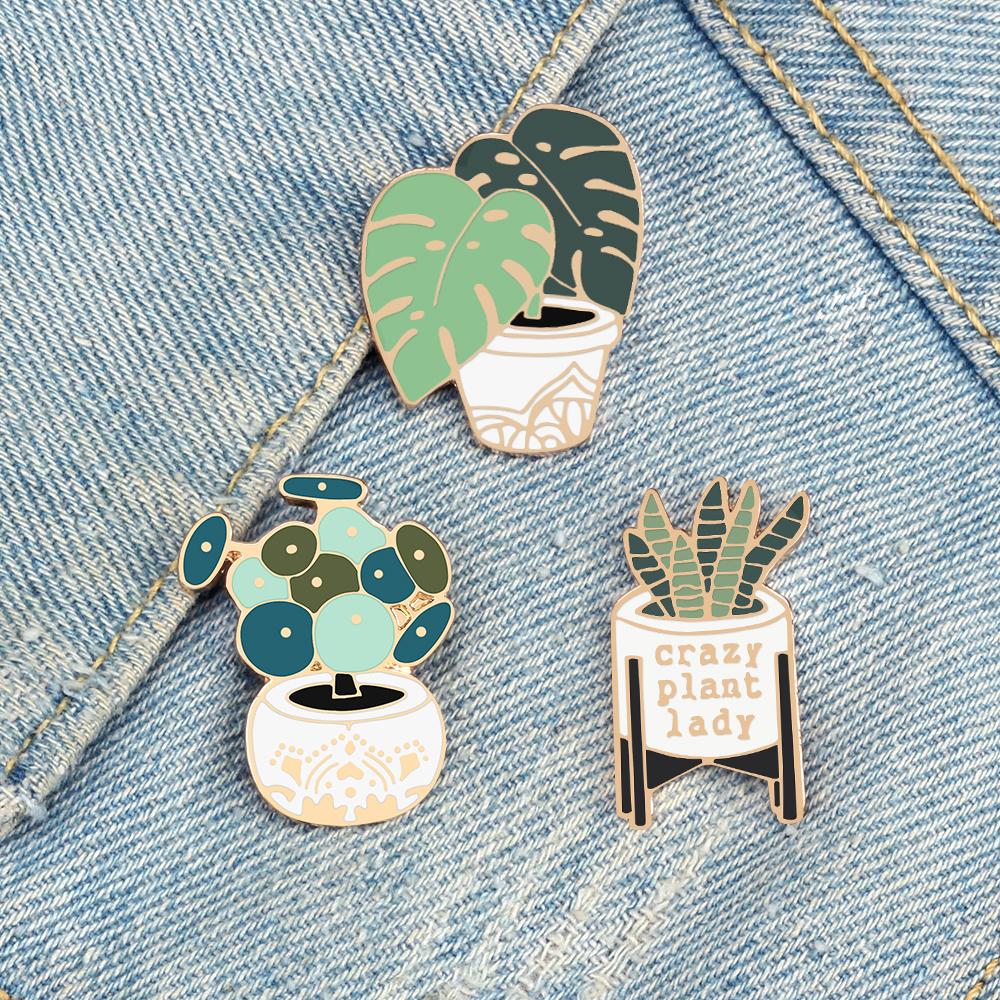 Verrückte Pflanzenliebhaberin Anstecknadeln Grüne Sukkulenten Aloe Topfpflanzen Emaille Abzeichen Kreativ Cartoon Tasche Rucksack Reversnadeln Schmuck Geschenk