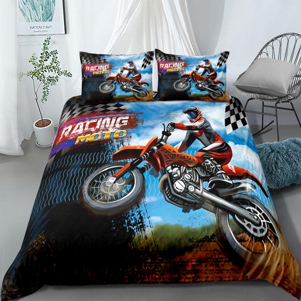 Motorcycle Rider Duvet Cover Set UK Single Double Queen Full King Size Bed Linen Set