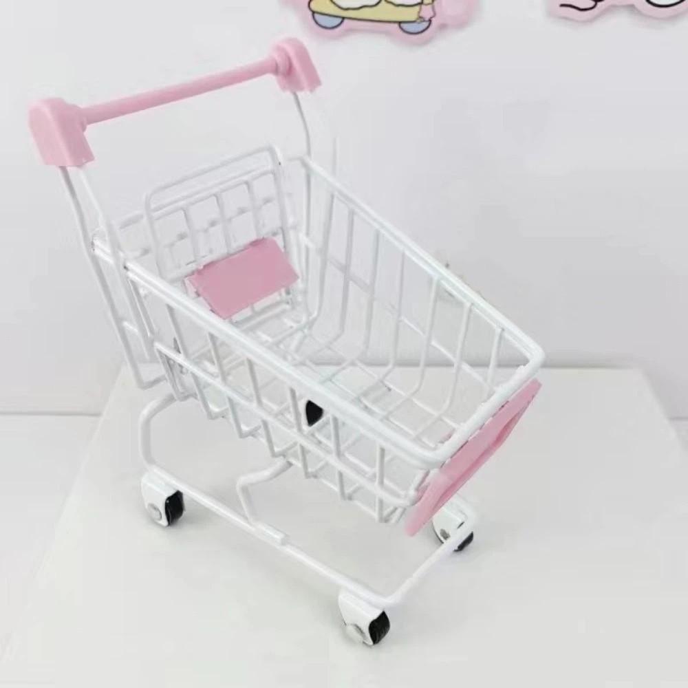 Hollow Shopping Cart Storage Metal Desktop Stationery Holder Portable Mini Storage Basket  Office