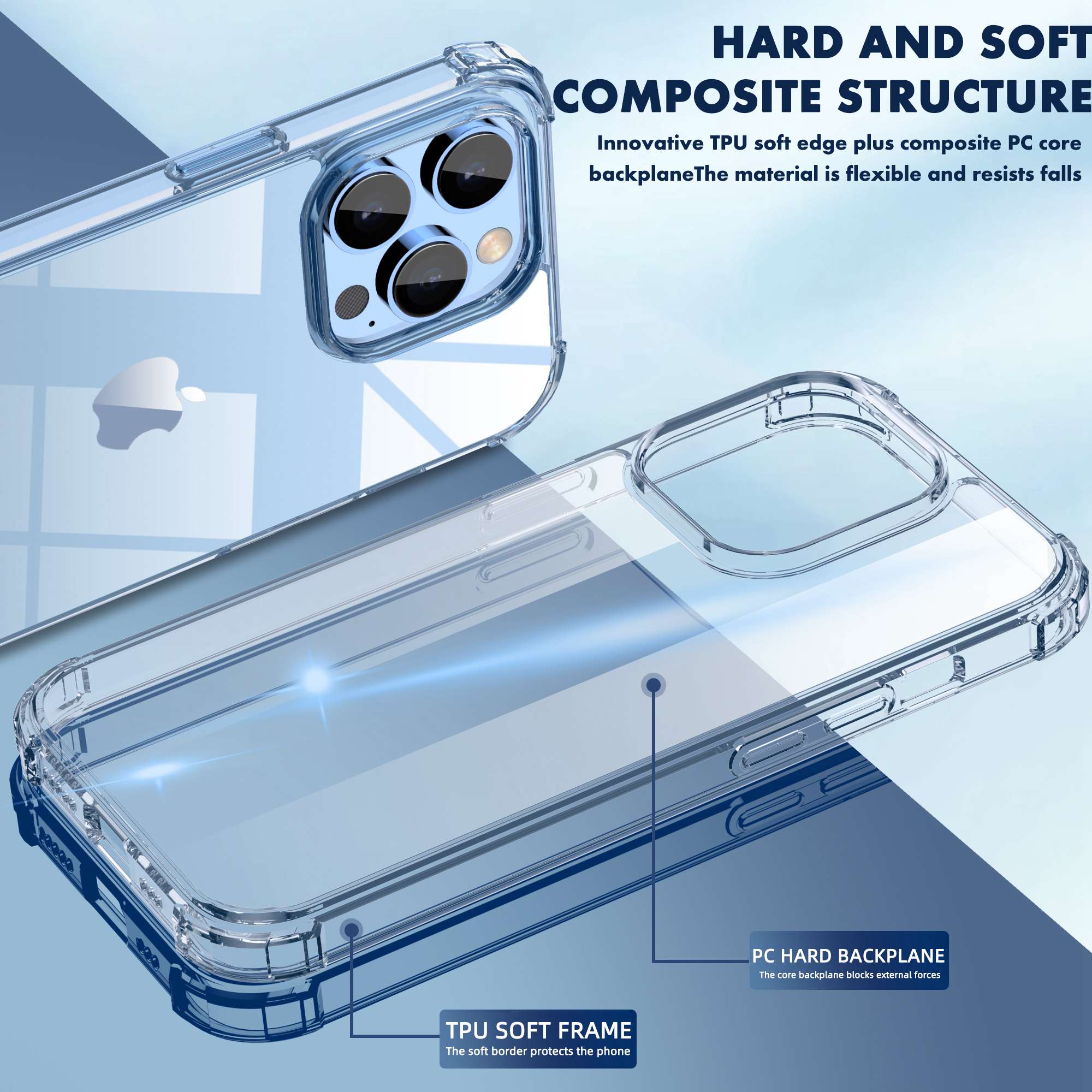 

IPAKY For iPhone 14 Pro Max 6.7 inch Ultra Slim Drop-proof Phone Case Anti-scratch Hard PC TPU Frame Back Cover A