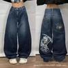 Mens Y2K Hip Hop Wide Leg Straight Fit Denim Jeans - Washed Cotton Loose Streetwear Style
