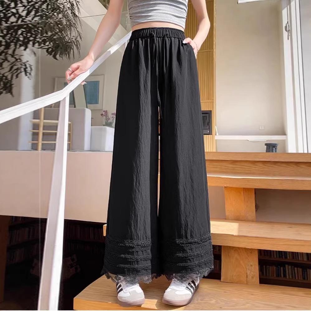 

Trendy Women s High-Waisted Lace Spliced Wide-Leg Yamamoto Pants for Summer XXL