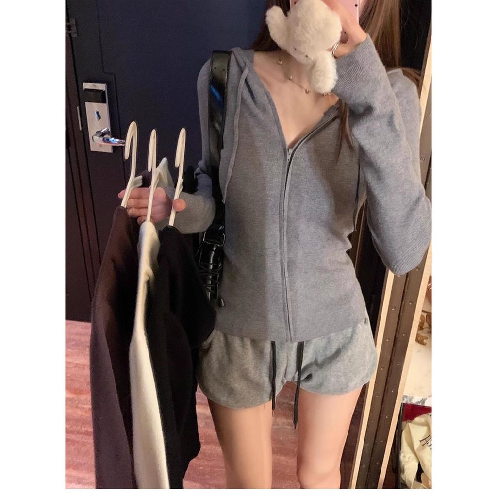 Sweet Spicy Hooded Zip-Up Women's Slim Fit Knit Cardigan