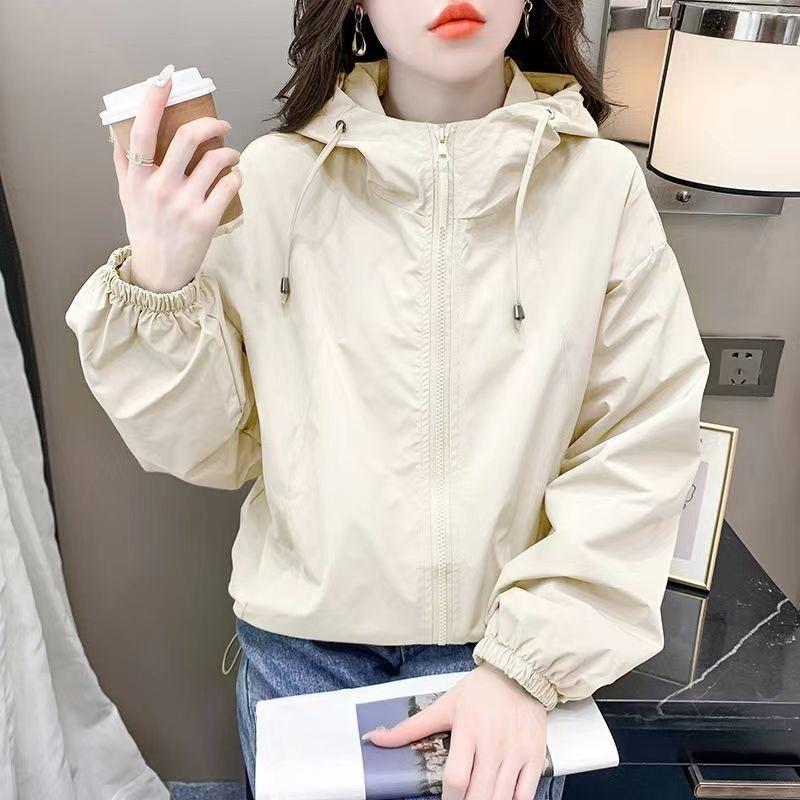 

Hooded Short Solid Color Jacket Women s Spring Loose Casual Jacket Zipper Top XXL