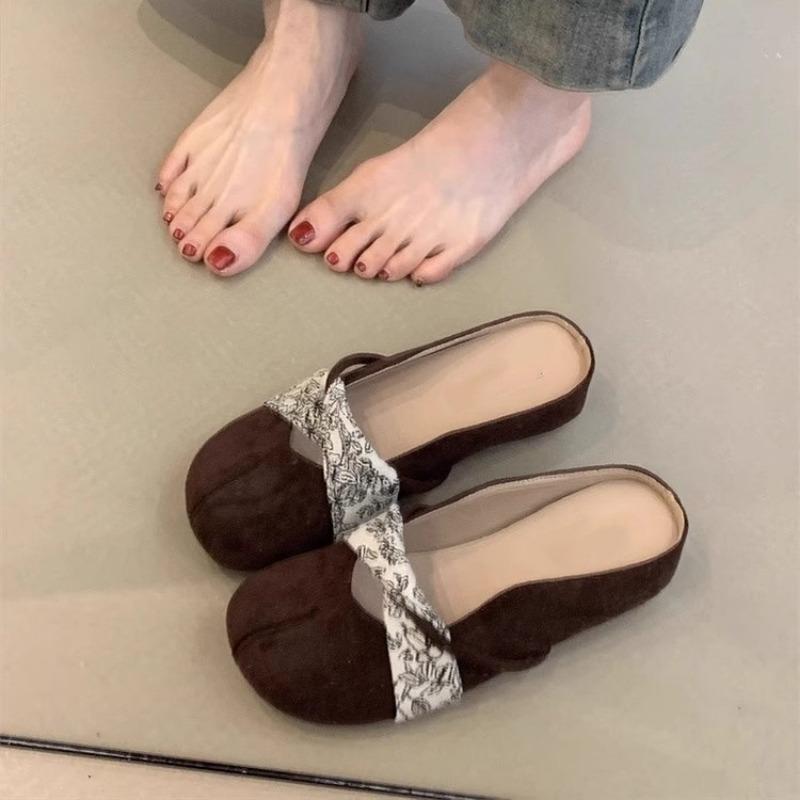 Summer new gentle heelless lazy with skirt temperament bag head wearing half slippers