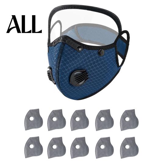 Breathable Cycling Mask Reusable Carbon Filter Dust with Adjustable Goggles, 6-Layer Face Guard 10 Filters, Protection Breathing Valve, Eye