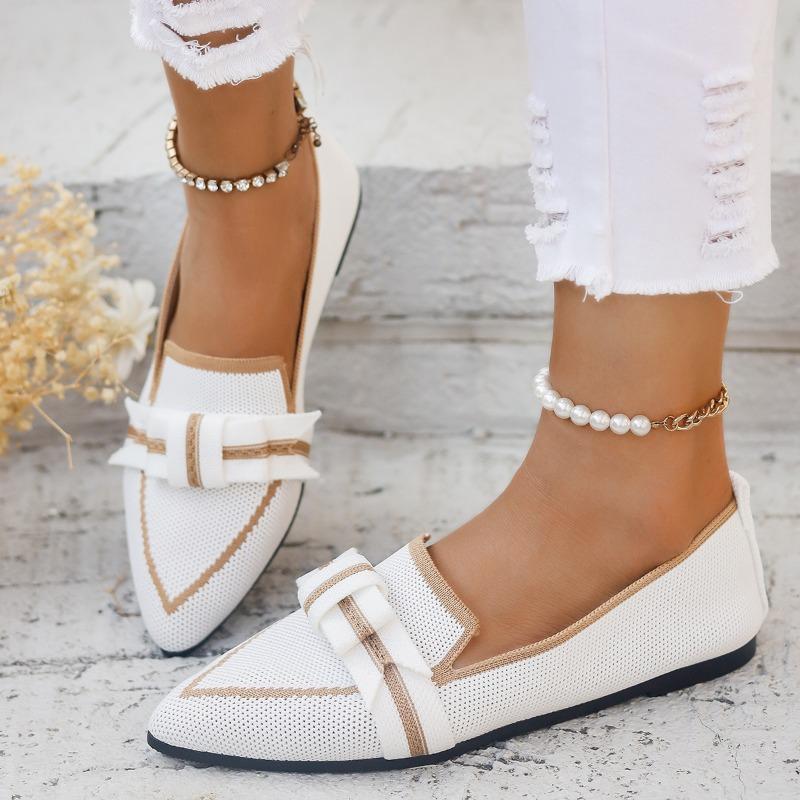 New Women Flats New Knitted Slip Breathable Comfortable Solid Color Shoes Casual Pointed Toe Walking Loafers Sneakers Women
