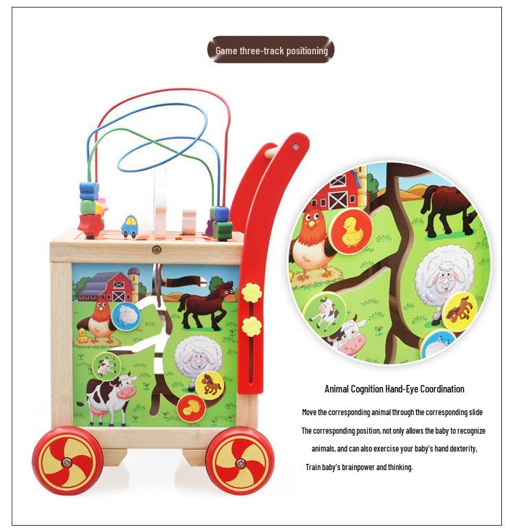 Wooden Toddler Push Walker Car with Adjustable Speed - Multifunctional Educational Toy