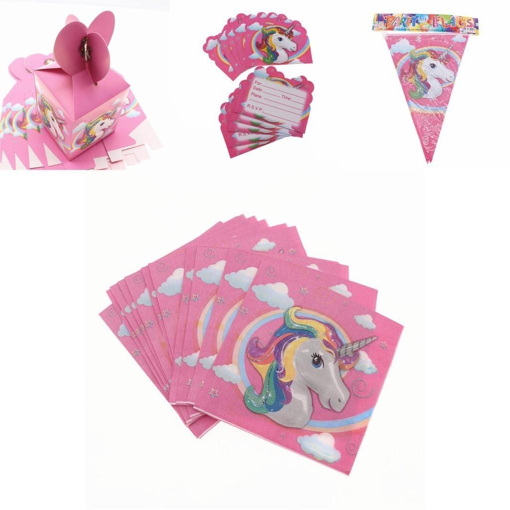 Magical Unicorn Kids Birthday Party Supplies Featuring Colorful Plates Cups And Banners