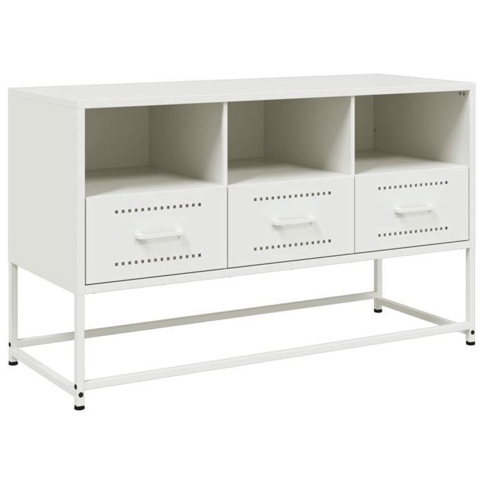 VidaXL Meuble TV blanc 100,5x39x60,5 cm acier, support TV, buffet TV, meuble multimédia, banc TV, armoire hifi, centre de 846547