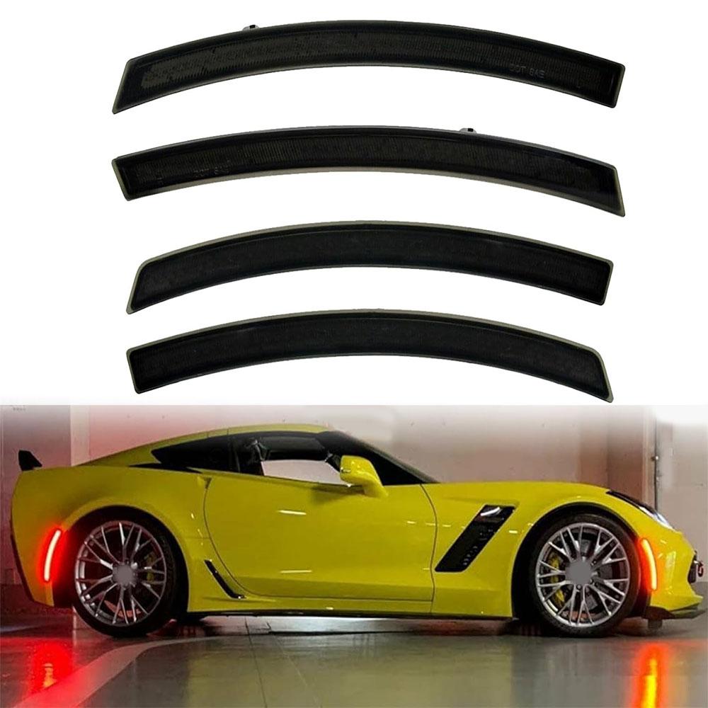 4Pcs Smoked LED Side Marker Light Lamp Red Amber For Chevy Corvette C7 2014-2019