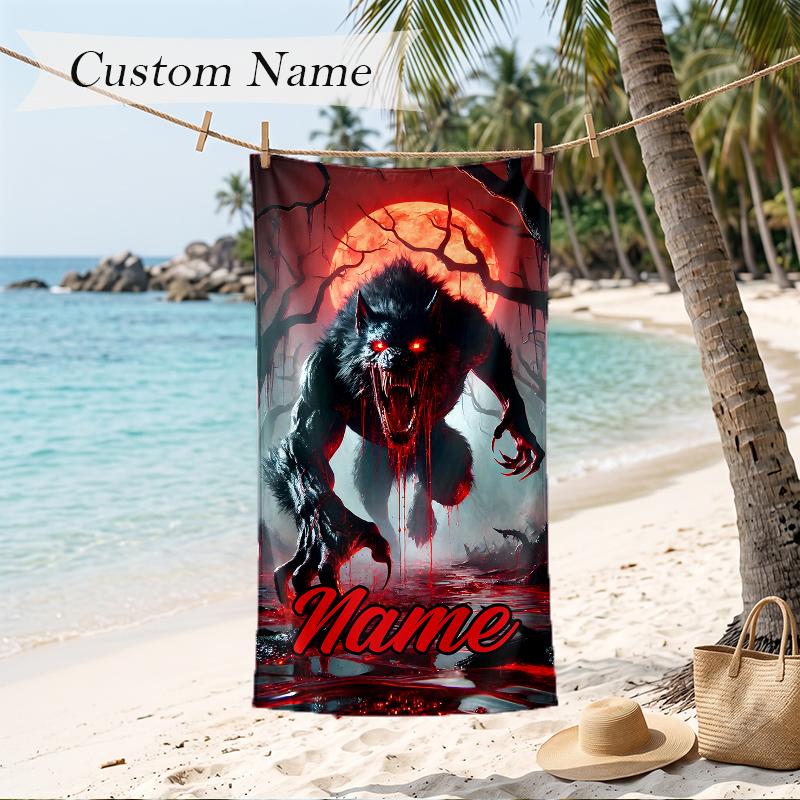 Horrible Werewolf Custom Name Printed Beach Towel Personalized Soft Towel For Swimming Beach Travel