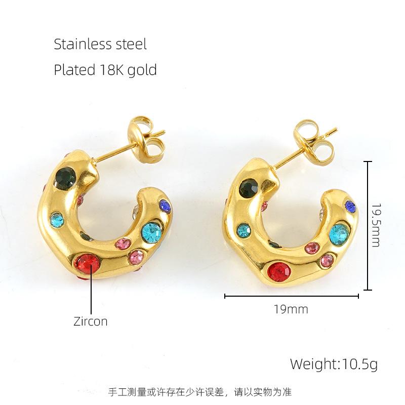 

2025 Новый американский ретро тренд серьги из нержавеющей стали с бриллиантами 18 карат серьги-гвоздики универсальные серьги Spice Girls 18K