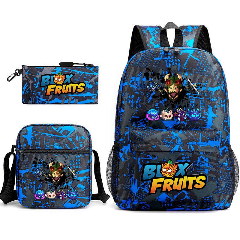Mochila Escolar para Adolescentes Jogo Blox Fruits Fruta do Demônio Escola Primária Estrela Pintura Térmica Conjunto de 3 peças