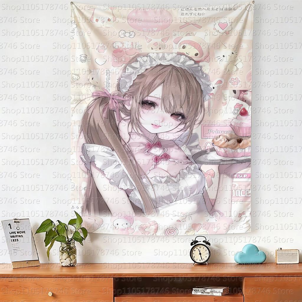 Kawaii Anime Girl Wall Hanging Tapestry Cute Fashion Bedroom Background Home Decor Original Design Wall Tapestries