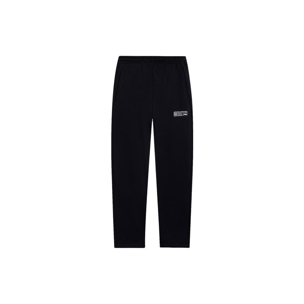 Li Ning Sports Life Collection Solid Color Casual Fleece Lined Straight Fit Mid Rise Knitted Sweatpants Men's Black A AKLU863-1