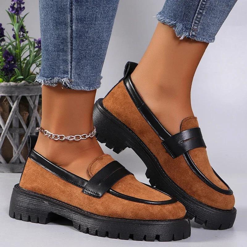 Trendy Leopard Print Loafers  Autumn New Designer Casual Suede Platform Anti Slip Women's Plus Size Versatile Single Shoe