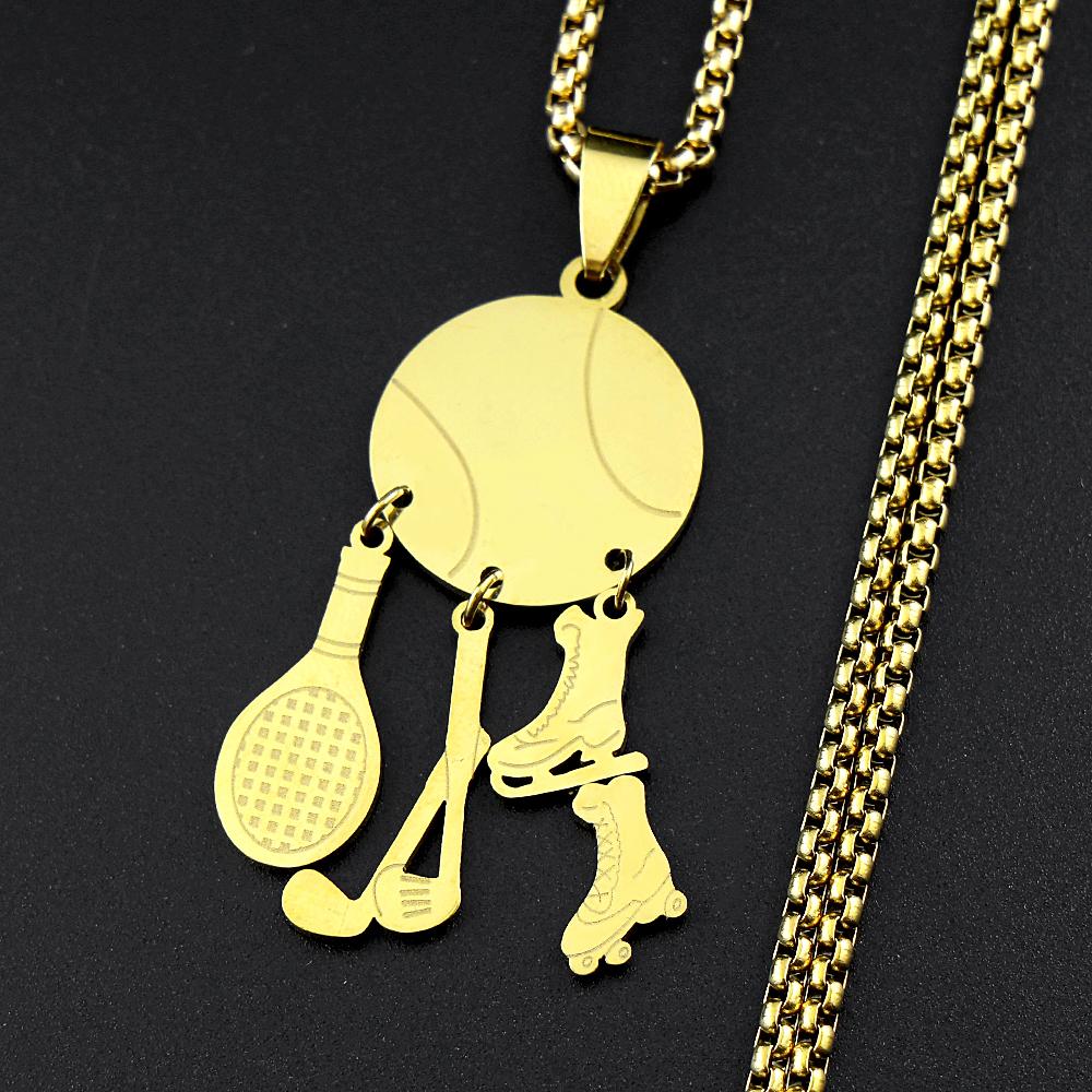 Tennis Golf Ice Skate Roller Skate Pendant Necklace For Women Men Stainless Steel Silver Color Drop Chain Sports Jewelry Gifts