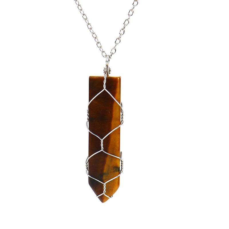Handmade Sword-Shaped Amethyst Agate Crystal Mesh Bag Pendant Necklace