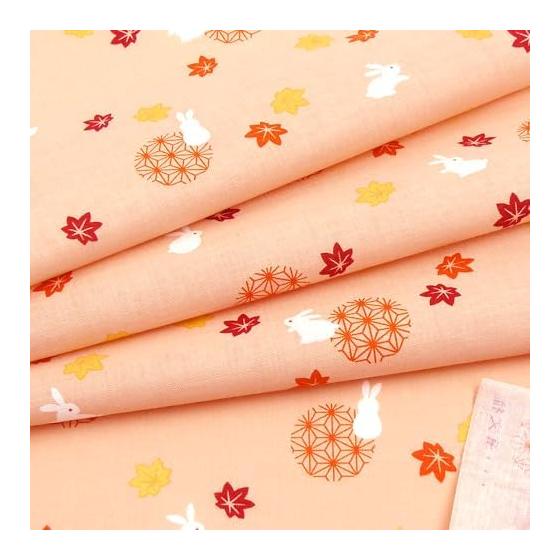 Hamamonyo Tenugui Towel - Mame Usagi Autumn Leaves Play - Japanese雑貨 Cotton 100%
