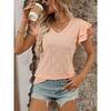 Frisches Sommer Damen Einfarbiges V-Ausschnitt Süßes Kurzarm T-Shirt Ausgehöhltes Top