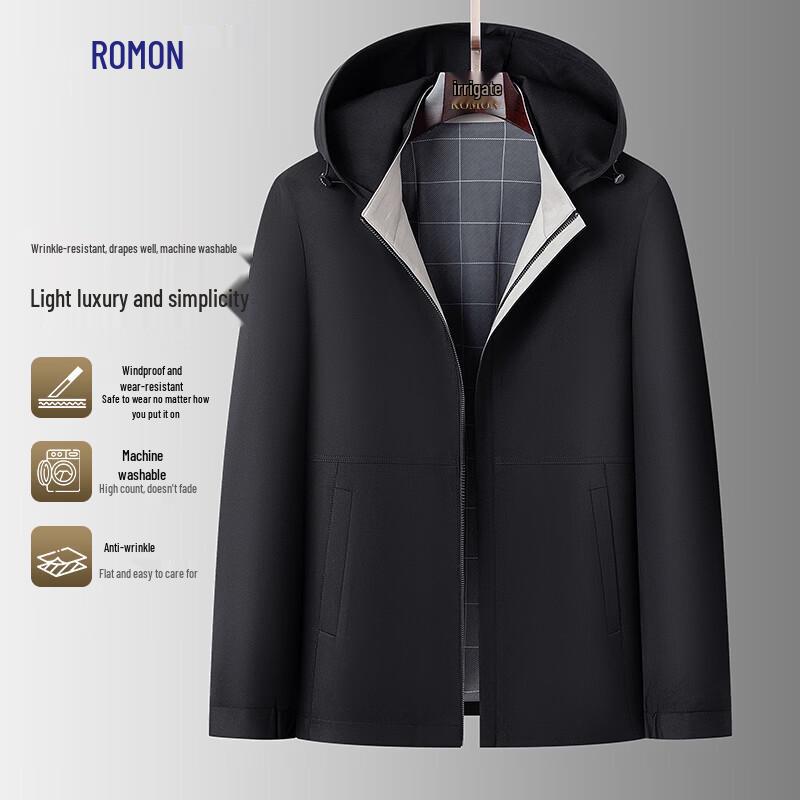 Romon Men's Detachable Hood Windproof Business Casual Jacket