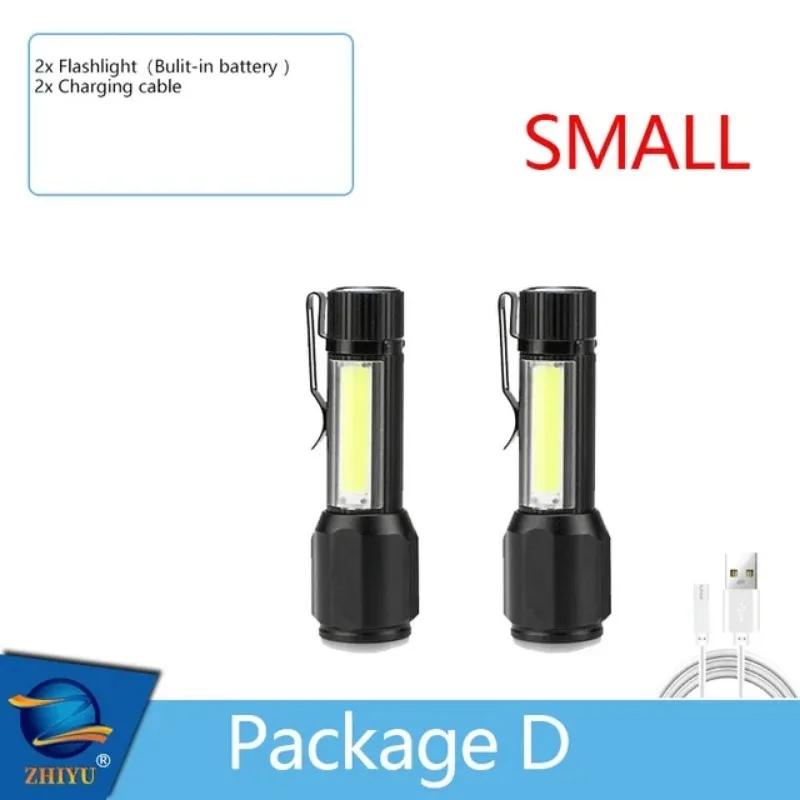 Super Bright LED Flashlight COB Work Light 3 Modes USB Rechargeable Torch Camping Lantern with Hook Waterproof Flash Lights