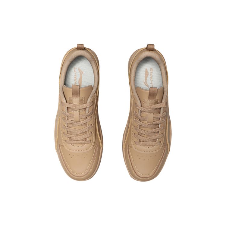 Li Ning Classic Casual Shock Absorption Low Top Skate Shoes Women Sneaker Tea-Brown AGCP128-5