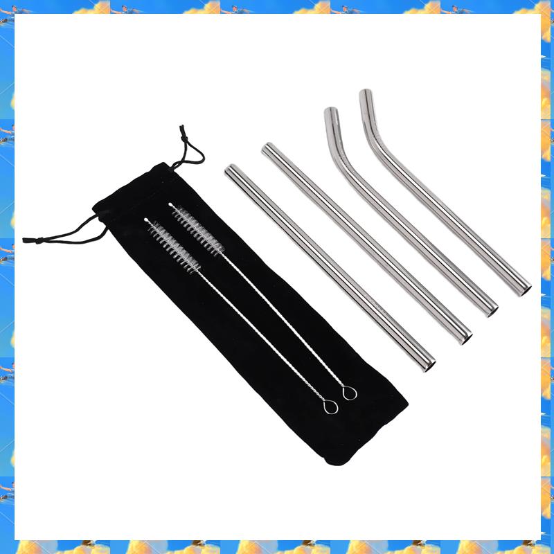 FTS 4Pcs Silver 12Mm Reusable Metal Straws With 2 Brush 304 Stainless Steel Straws Set Bar Drinking Bent Straw Large Caliber