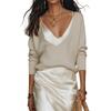 Maglione da Donna a Scollo a V alla Moda in Maglia Top Leggero a Manica Lunga Pullover Casual Vestibilità Larga Materiale Morbido Elastico