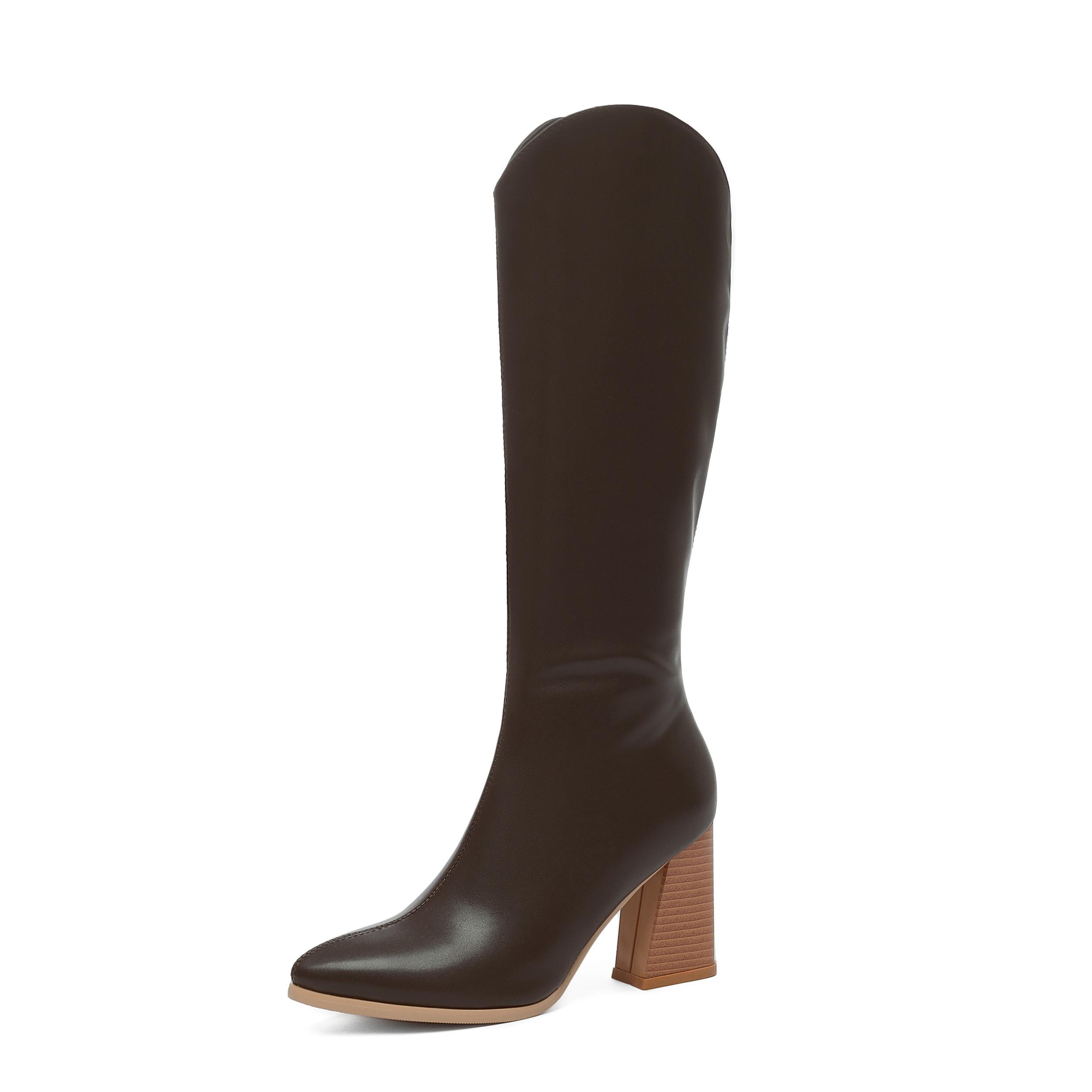 

Men Women Winter Spring Autumn Boots Ladies Black Pointed Toe Shoes Long Slim Fit Knee High Shaft Height Heel Footwear Quality 37