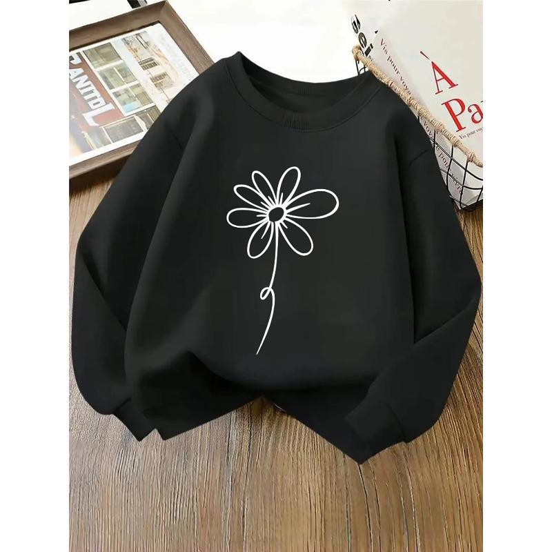 European Sizes Kids' Crewneck Sweatshirt - White Daisy On Teal Background , Sportswear And Casual Wear, Soft And Comfortable, Clothing, Teenagers