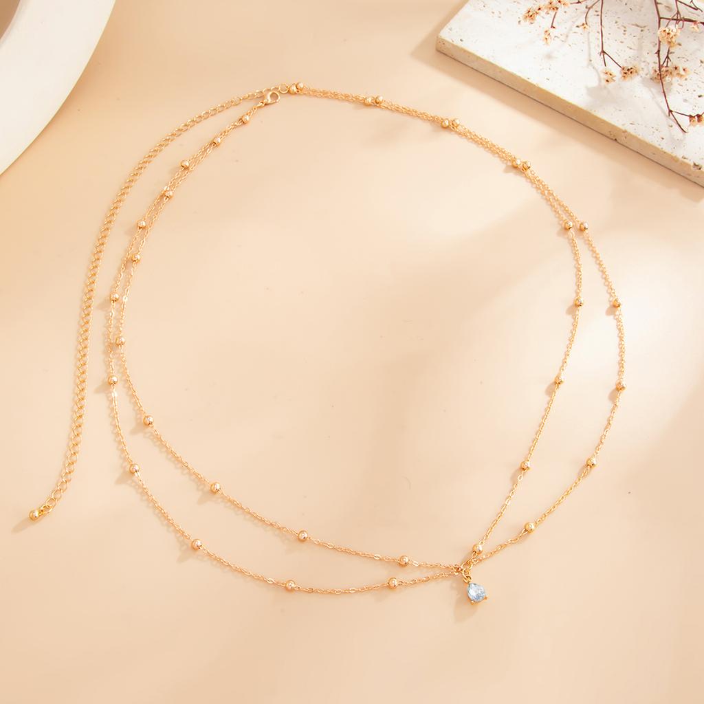 KunJoe Fashion Double Layer Glass Drill Waist Chain Women Simple Gold Color Metal Cross Bead Body Chain Bikini Jewelry Acessory